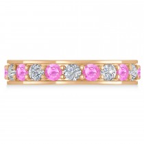 Diamond & Pink Sapphire Eternity Wedding Band 14k Rose Gold (2.10ct)