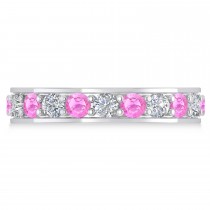Diamond & Pink Sapphire Eternity Wedding Band 14k White Gold (2.10ct)