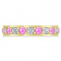 Diamond & Pink Sapphire Eternity Wedding Band 14k Yellow Gold (2.10ct)