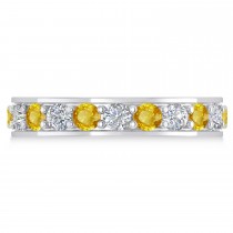 Diamond & Yellow Sapphire Eternity Wedding Band 14k White Gold (2.10ct)