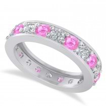 Diamond & Pink Sapphire Eternity Wedding Band 14k White Gold (2.40ct)