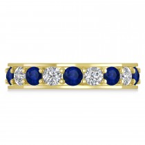 Diamond & Blue Sapphire Eternity Wedding Band 14k Yellow Gold (2.85ct)