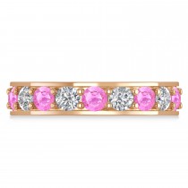 Diamond & Pink Sapphire Eternity Wedding Band 14k Rose Gold (2.85ct)