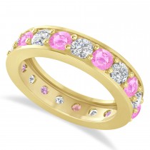 Diamond & Pink Sapphire Eternity Wedding Band 14k Yellow Gold (2.85ct)