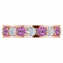 Diamond & Pink Sapphire Eternity Channel Wedding Band 14k Rose Gold (4.21ct)