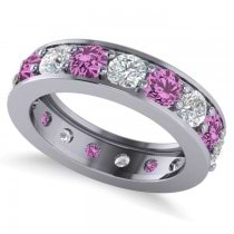 Diamond & Pink Sapphire Eternity Channel Wedding Band 14k White Gold (4.21ct)