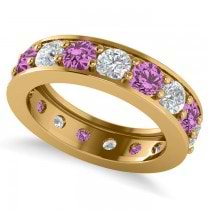 Diamond & Pink Sapphire Eternity Channel Wedding Band 14k Yellow Gold (4.21ct)