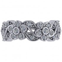 Diamond Floral Anniversary Ring Band 14k White Gold (1.23ct)