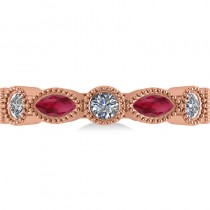Marquise & Round Diamond & Ruby Band 14k Rose Gold (0.90ct)