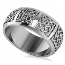 Celtic Wedding Ring Band 14k White Gold