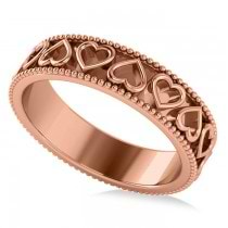 Carved Heart Shaped Wedding Ring Band 14k Rose Gold