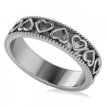 Carved Heart Shaped Wedding Ring Band 14k White Gold