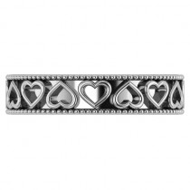 Carved Heart Shaped Wedding Ring Band 14k White Gold