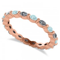 Diamond & Aquamarine Marquise Wedding Ring Band 14k Rose Gold (0.74ct)