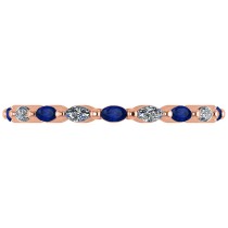 Diamond & Blue Sapphire Marquise Wedding Ring Band 14k Rose Gold (0.74ct)