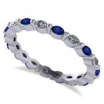 Diamond & Blue Sapphire Marquise Wedding Ring Band 14k White Gold (0.74ct)