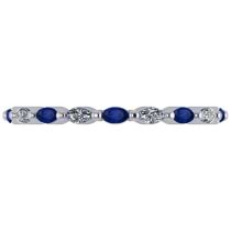 Diamond & Blue Sapphire Marquise Wedding Ring Band 14k White Gold (0.74ct)