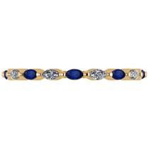 Diamond & Blue Sapphire Marquise Wedding Ring Band 14k Yellow Gold (0.74ct)