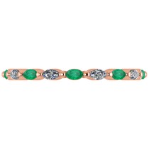 Diamond & Emerald Marquise Wedding Ring Band 14k Rose Gold (0.74ct)