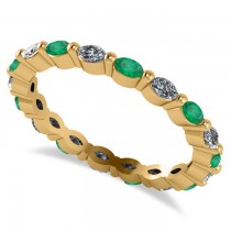 Diamond & Emerald Marquise Wedding Ring Band 14k Yellow Gold (0.74ct)