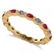 Diamond & Ruby Marquise Wedding Ring Band 14k Yellow Gold (0.74ct)