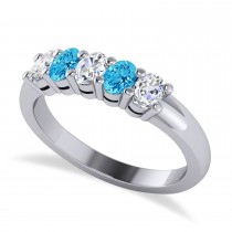 Oval Diamond & Blue Topaz Five Stone Ring 14k White Gold (1.00ct)
