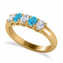 Oval Diamond & Blue Topaz Five Stone Ring 14k Yellow Gold (1.00ct)
