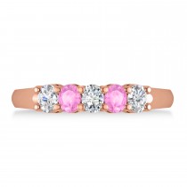 Oval Diamond & Pink Sapphire Five Stone Ring 14k Rose Gold (1.00ct)