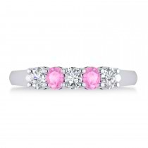 Oval Diamond & Pink Sapphire Five Stone Ring 14k White Gold (1.00ct)