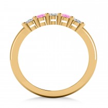 Oval Diamond & Pink Sapphire Five Stone Ring 14k Yellow Gold (1.00ct)