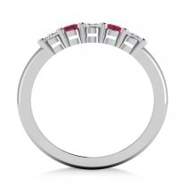 Oval Diamond & Ruby Five Stone Ring 14k White Gold (1.00ct)