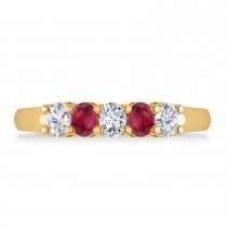 Oval Diamond & Ruby Five Stone Ring 14k Yellow Gold (1.00ct)