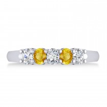 Oval Diamond & Yellow Sapphire Five Stone Ring 14k White Gold (1.00ct)