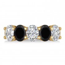 Oval Black & White Diamond Five Stone Ring 14k Yellow Gold (5.00ct)