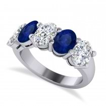 Oval Diamond & Blue Sapphire Five Stone Ring 14k White Gold (5.00ct)