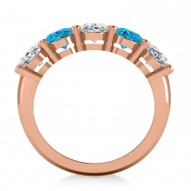Oval Diamond & Blue Topaz Five Stone Ring 14k Rose Gold (5.20ct)