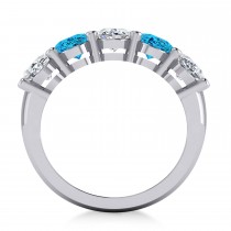 Oval Diamond & Blue Topaz Five Stone Ring 14k White Gold (5.20ct)