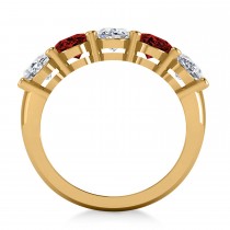 Oval Diamond & Garnet Five Stone Ring 14k Yellow Gold (5.00ct)