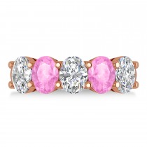 Oval Diamond & Pink Sapphire Five Stone Ring 14k Rose Gold (5.00ct)