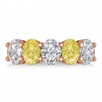 Oval Yellow & White Diamond Five Stone Ring 14k Rose Gold (5.00ct)