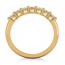 Oval Diamond & Aquamarine Seven Stone Ring 14k Yellow Gold (1.40ct)