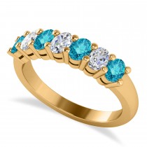 Oval Blue & White Diamond Seven Stone Ring 14k Yellow Gold (1.40ct)