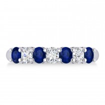 Oval Diamond & Blue Sapphire Seven Stone Ring 14k White Gold (1.40ct)