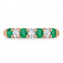 Oval Diamond & Emerald Seven Stone Ring 14k Rose Gold (1.40ct)