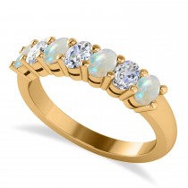 Oval Diamond & Opal Seven Stone Ring 14k Yellow Gold (1.40ct)