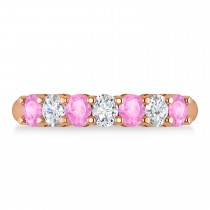 Oval Diamond & Pink Sapphire Seven Stone Ring 14k Rose Gold (1.40ct)