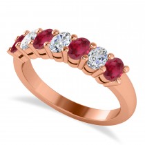 Oval Diamond & Ruby Seven Stone Ring 14k Rose Gold (1.40ct)