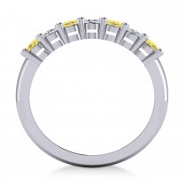 Oval Yellow & White Diamond Seven Stone Ring 14k White Gold (1.40ct)