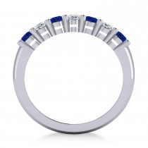Oval Diamond & Blue Sapphire Seven Stone Ring 14k White Gold (2.15ct)
