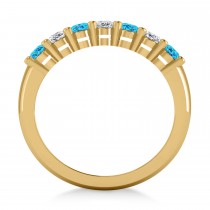 Oval Diamond & Blue Topaz Seven Stone Ring 14k Yellow Gold (1.87ct)